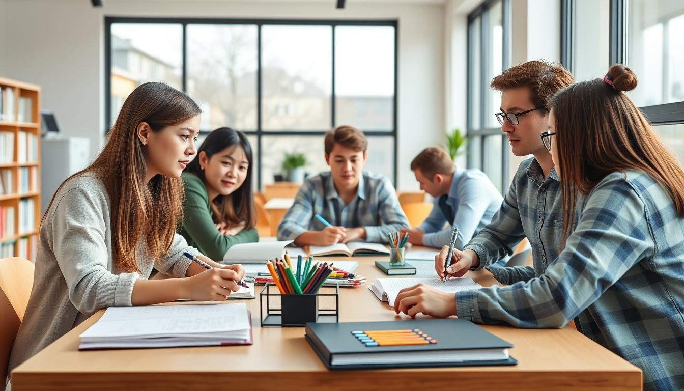 Student using a study guide to organize academic notes